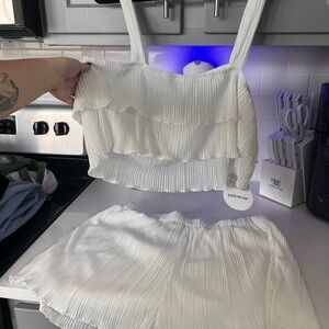 White Pleated Two-Piece Set